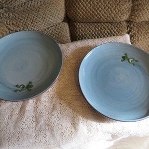 Pottery Barn set of 2 blue 8 1/4-inch-wide raised frog plates